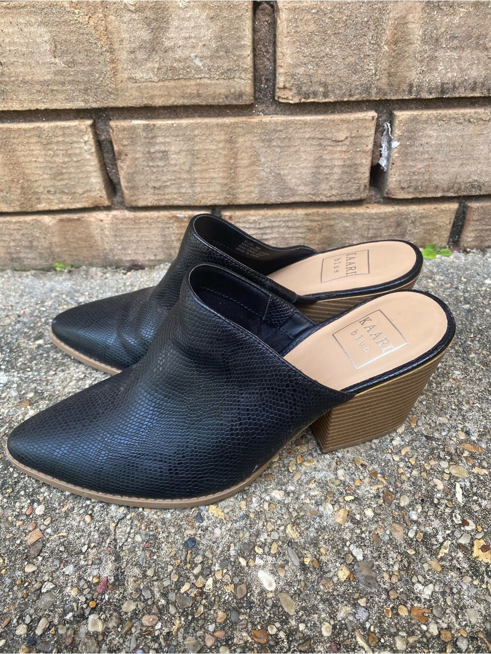 Kaari Blue "Eliza" snake-print pointed-toe block-heel mules in black Women’s 8 - Picture 2 of 6